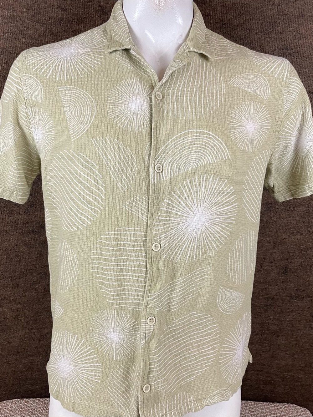 Folk Clothing Shirt Mens XL Sunburst Camp Collar Textured 100% Cotton F471